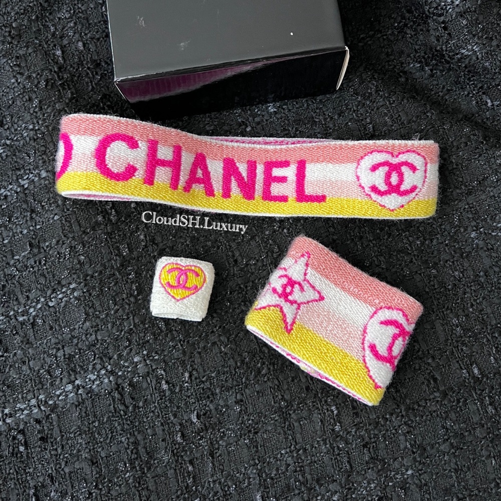 Auth Chanel Sport Line CC Logo Pink Sweatband Set - Kept Unused